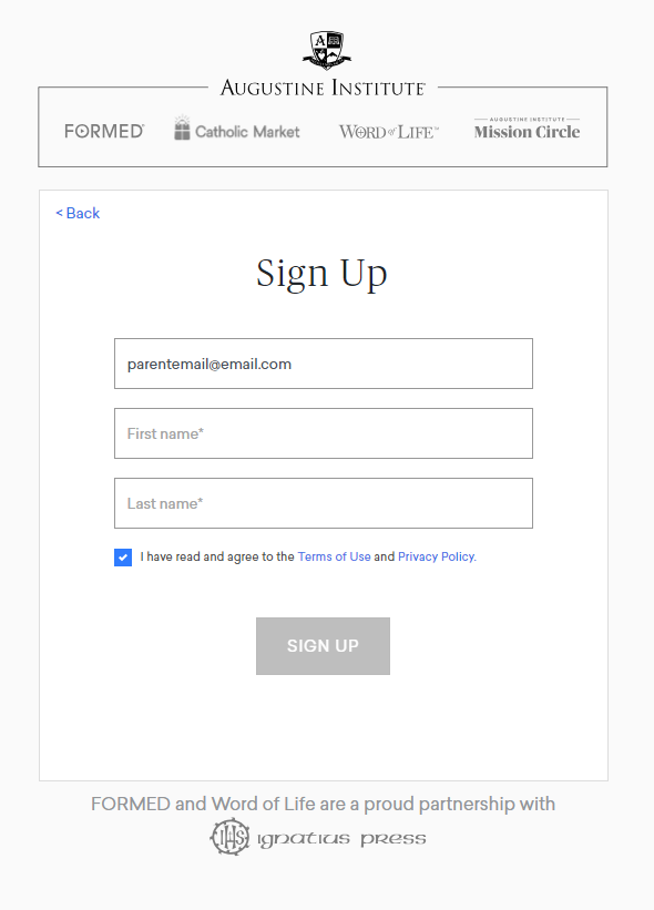 A screenshot of a sign up form

Description automatically generated